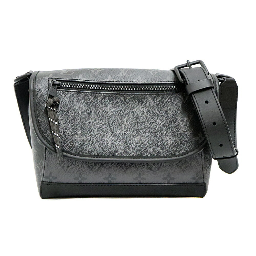 Louis Vuitton Pulse Messenger Shoulder Bag Leather Black Gray